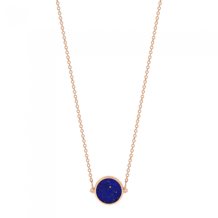 Collier Ginette NY Mini Ever Lapis Disc On Chain Or Rose