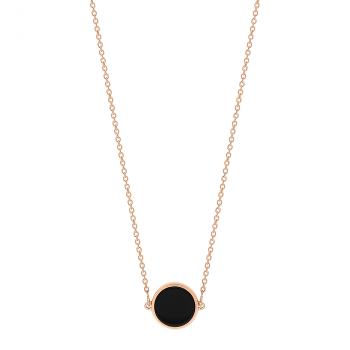 Necklace Ginette NY Mini Ever Onyx Disc On Chain Rose Gold