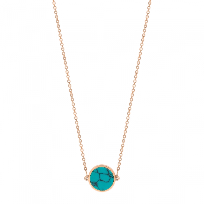 Collier Ginette NY Mini Ever Turquoise Disc On Chain Or Rose