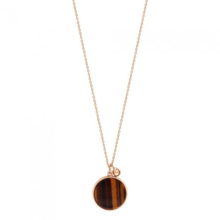 Collier Ginette NY Ever Tiger Eye Disc On Chain Or Rose