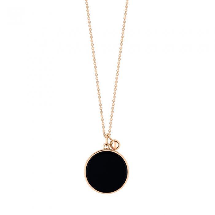 Necklace Ginette NY Ever Onyx Disc On Chain Rose Gold