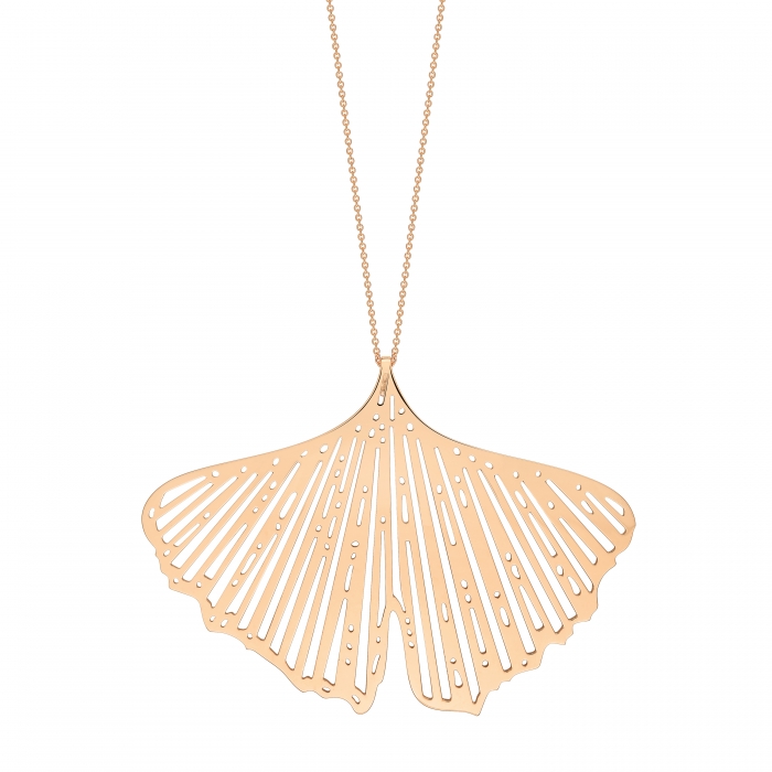 Collier Ginette NY Jumbo Gingko On Chain Or Rose