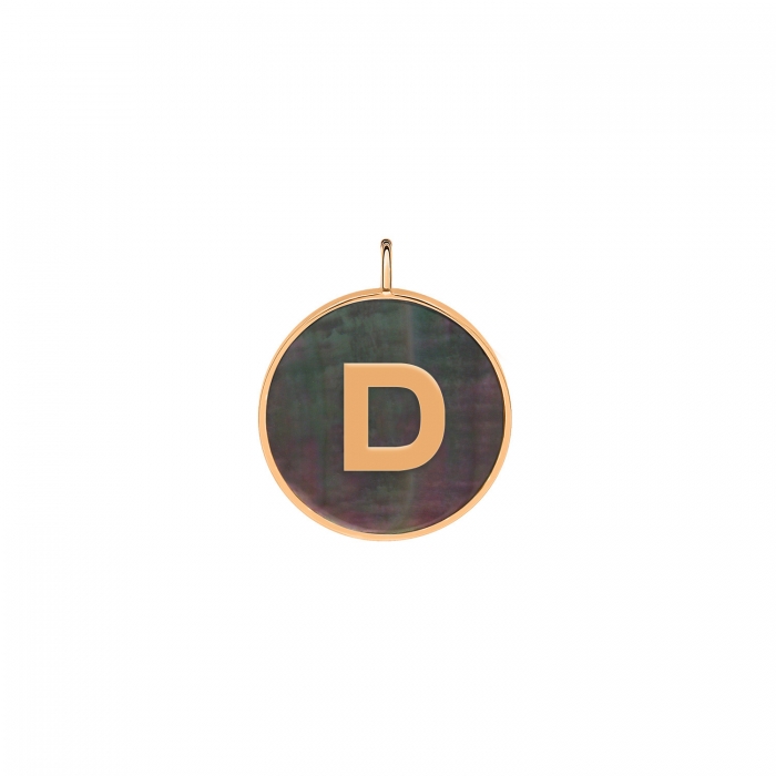 Pendant Ginette NY Initial Ever Black Mop Disc Pendant Rose Gold