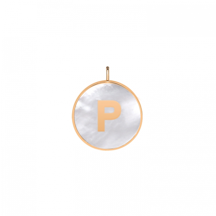 Pendant Ginette NY Initial Ever White Mop Disc Pendant Rose Gold