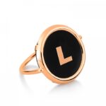 Bague Ginette NY Initial Onyx Disc Or Rose Ring