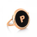 Bague Ginette NY Initial Onyx Disc Or Rose Ring