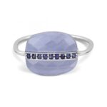 Bague Morganne Bello Aurore Agate Bleue Dentelle Et Saphirs Bleus Or Blanc