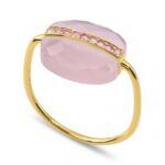 Bague Morganne Bello Aurore Quartz Rose Milky Et Saphirs Roses Or Jaune