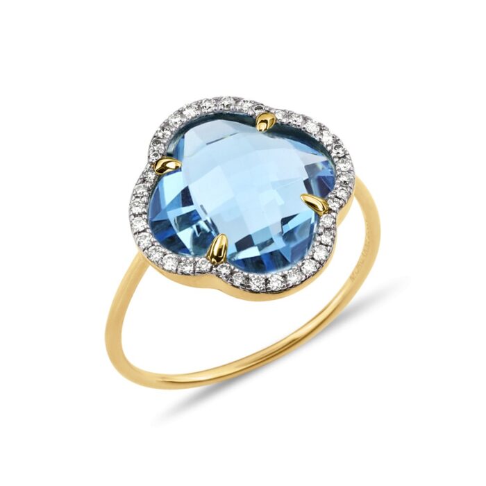 Bague Morganne Bello Victoria Diamants Topaze (Swiss Blue) + Diamants Or Jaune