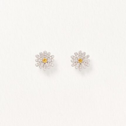 Boucles d'Oreilles Poiray Flower Diamants Saphirs Jaune Or Blanc