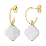 Boucles D'oreilles Morganne Bello Friandise Petit Trèfle Agate Blanche Or Jaune