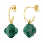 Boucles D'oreilles Morganne Bello Friandise Petit Trèfle Agate Verte Or Jaune