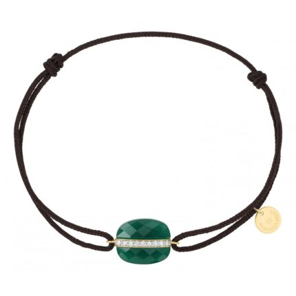 Bracelet Morganne Bello Aurore Cordon Chocolate Green Agate Cushion + Yellow Gold Diamonds