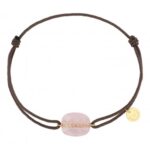 Bracelet Morganne Bello Aurore Cordon Taupe Quartz Rose Milky Coussin + Saphirs Roses Or Jaune