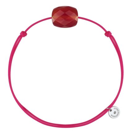 Bracelet Morganne Bello Friandise Cordon Rose Fluo Coussin Quartz Rouge