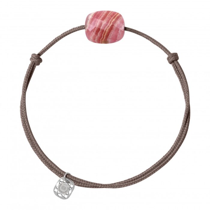 Bracelet Morganne Bello Friandise Cordon Taupe Coussin Rhodochrosite