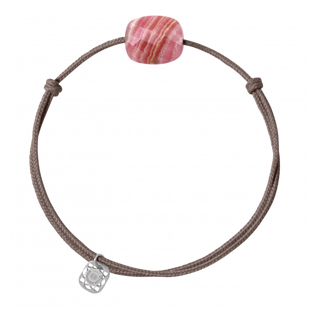 Bracelet Morganne Bello Friandise Cordon Taupe Cushion Rhodochrosite