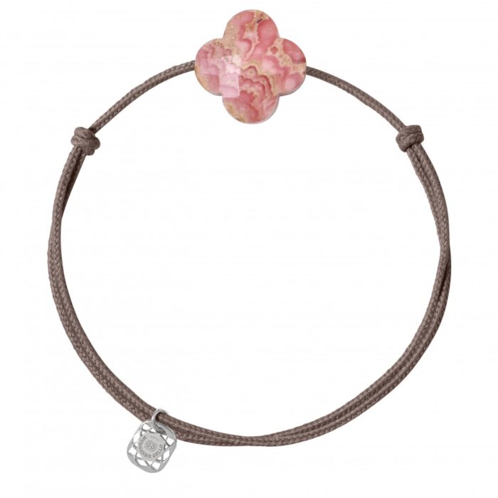 Bracelet Morganne Bello Friandise Cordon Taupe Trèfle Rhodochrosite