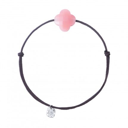 Bracelet Morganne Bello Friandise Cordon Brun Trèfle Opale Rose