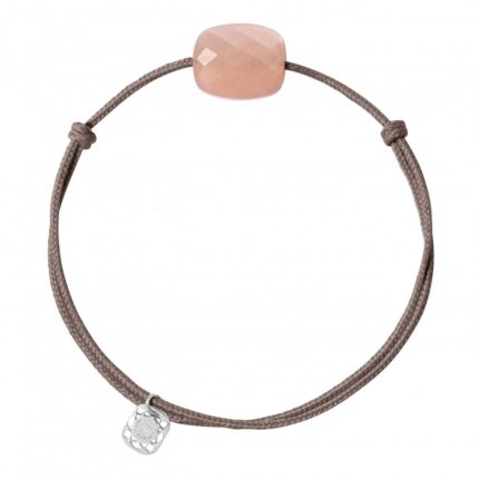 Bracelet Morganne Bello Friandise Cordon Taupe Coussin Pierre De Lune Pêche