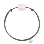 Bracelet Morganne Bello Friandise Cordon Taupe Coussin Quartz Rose Poudre