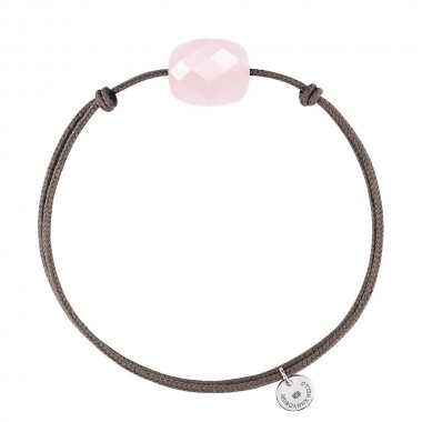 Bracelet Morganne Bello Friandise Cordon Taupe Coussin Quartz Rose Poudre