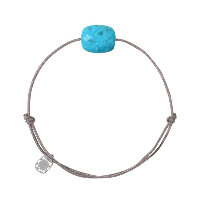 Bracelet Morganne Bello Friandise Cordon Taupe Coussin Turquoise