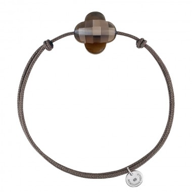 Bracelet Morganne Bello Friandise Cordon Taupe Trèfle Quartz Fumé