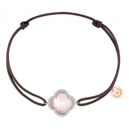 Bracelet Morganne Bello Victoria Diamond Cordon Taupe Rose Quartz Milky Rose Gold