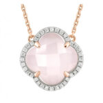 Collier Morganne Bello Victoria Diamants Quartz Rose Milky + Diamants Or Rose