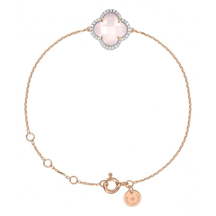 Bracelet Morganne Bello Victoria Diamant Quartz Rose Milky + Diamants Or Rose