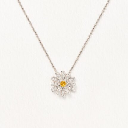 Collier Poiray Flower Diamants Saphir Jaune Or Blanc