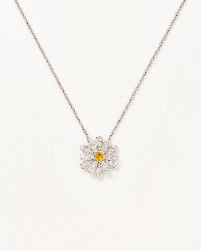 Collier Poiray Flower Diamants Saphir Jaune Or Blanc