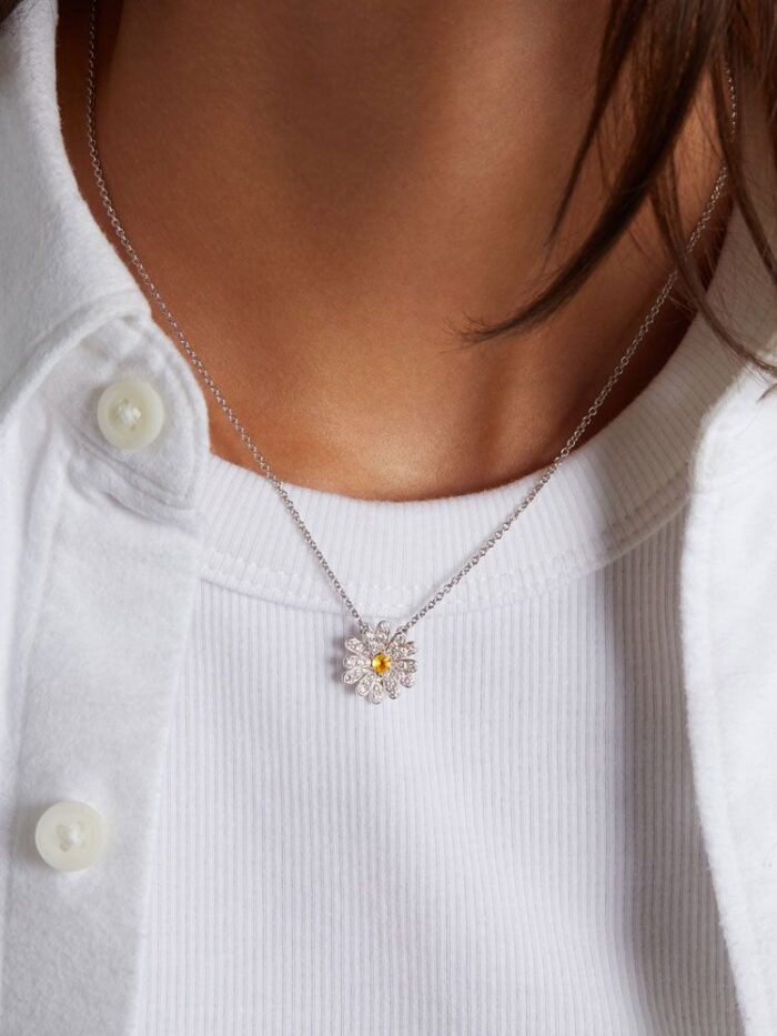 Collier Poiray Flower Diamants Saphir Jaune Or Blanc