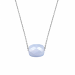 Collier Morganne Bello Friandise Coussin Agate Bleue Dentelle Or Blanc