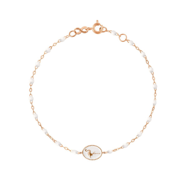Bracelet Lucky Coeur, or rose et mini perles de résine noire, 17