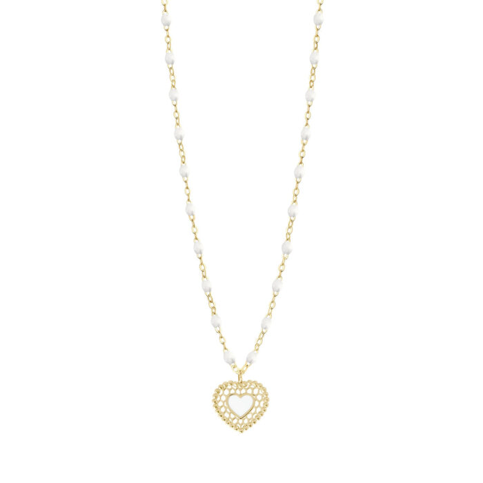 Necklace gigi CLOZEAU Heart Lace Resin and Gold 42cm