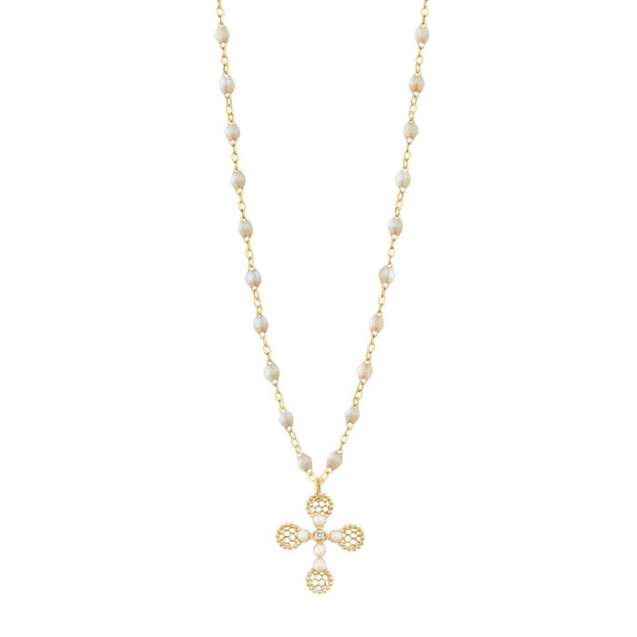 Necklace gigi CLOZEAU Cross Beaded Diamond Gold 42cm