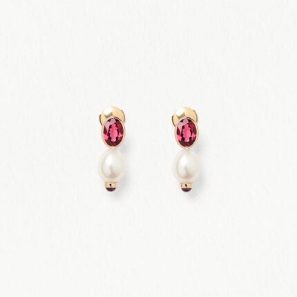Boucles d'Oreilles Poiray Perles Précieuses Rhodolite Or Jaune