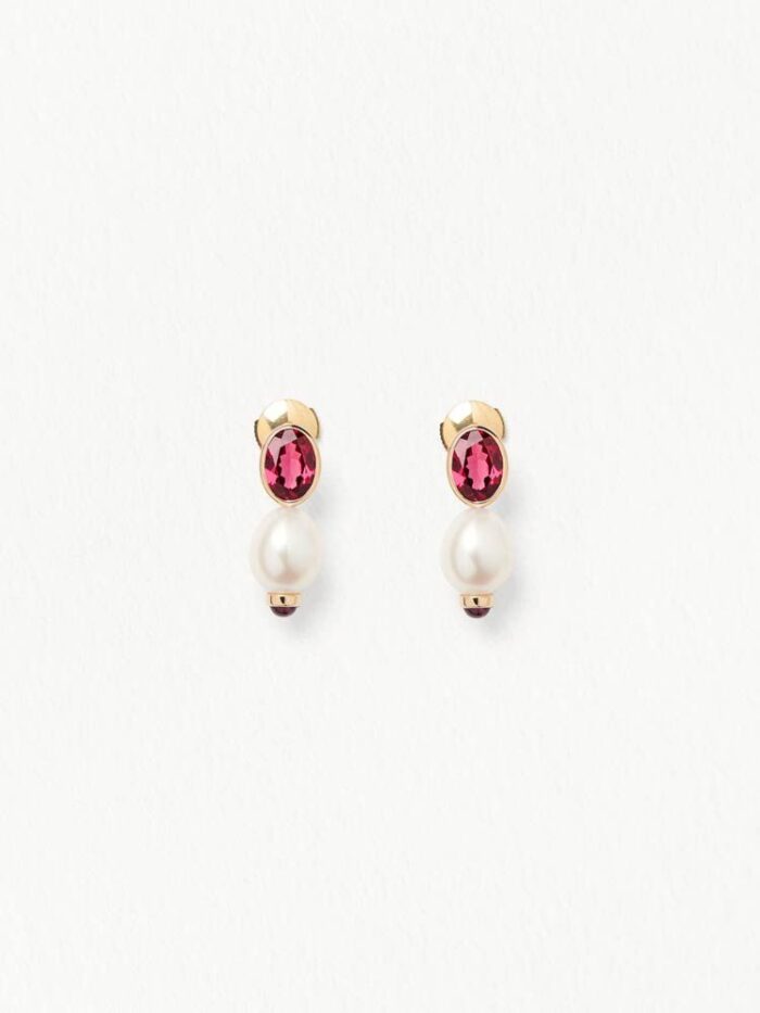 Boucles d'Oreilles Poiray Perles Précieuses Rhodolite Or Jaune