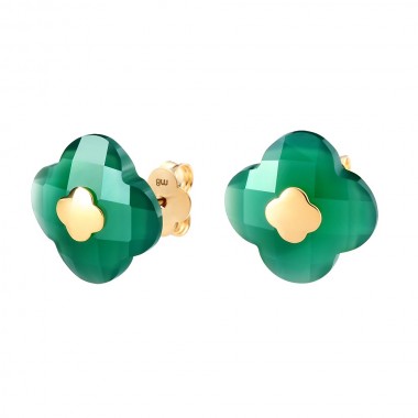 Earrings Morganne Bello Victoria Puces Green Agate Yellow Gold