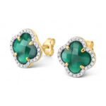 Boucles D'oreilles Morganne Bello Victoria Diamants Puces Agate Verte Serti Diamants Or Jaune