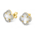 Earrings Morganne Bello Victoria  Diamonds Flea White Mother-of-Pearl Set Diamonds Yellow Gold