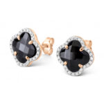 Boucles D'oreilles Morganne Bello Victoria Diamants Puces Onyx Serti Diamants Or Rose