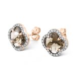 Boucles D'oreilles Morganne Bello Victoria Diamants Puces Quartz Fumé Serti Diamants Or Rose