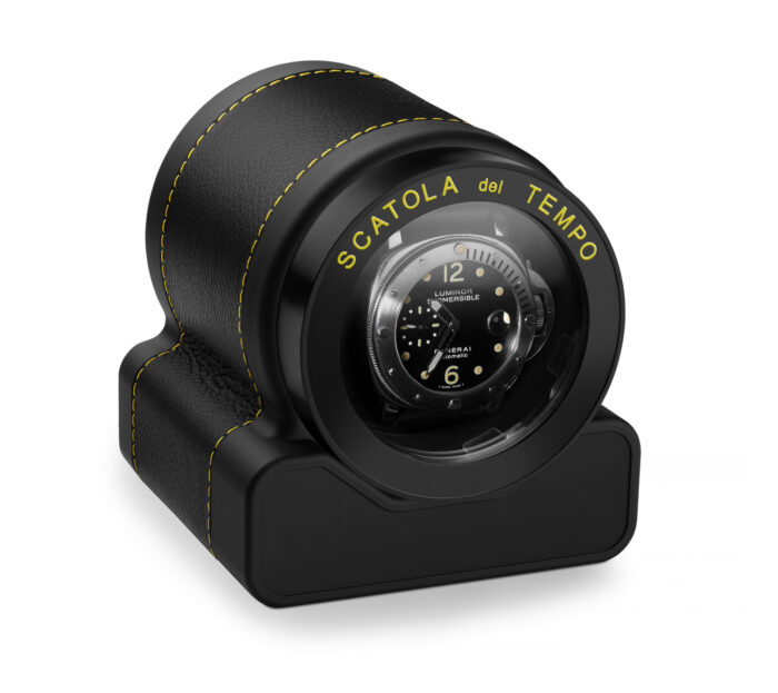 Watchwinder Scatola Del Tempo Rotor One Racing Black Yellow Leather