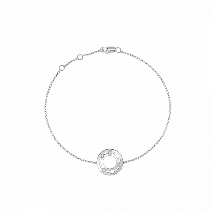 Bracelet Dinh Van Pulse Or Blanc Et Diamants Sur Chaine