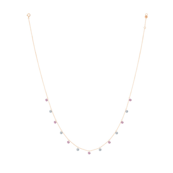 Collier La Brune & La Blonde Confetti 13 Pierres Saphirs Roses et Diamants Or Rose