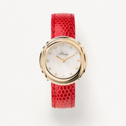 Montre Poiray Rive Droite Or Jaune et Acier Cadran Nacre et Diamants Bracelet Cuir 31MM