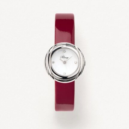 Montre Poiray Rive Droite Mini Acier Cadran Nacre et Diamants Bracelet Cuir 23MM